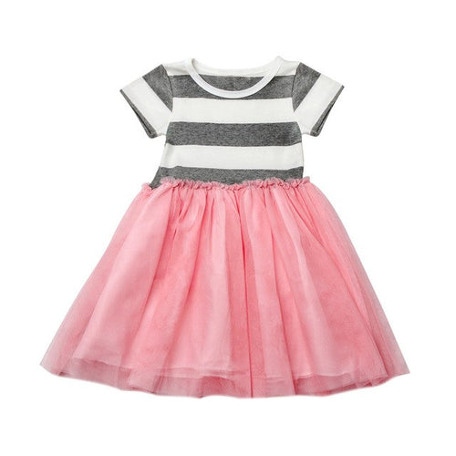 Girls Short Sleeve Striped Dress Fashion Bow